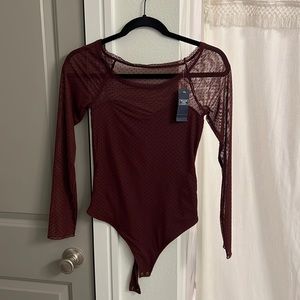 Abercrombie & Fitch Long-Sleeve Mesh Polka Dot Bodysuit